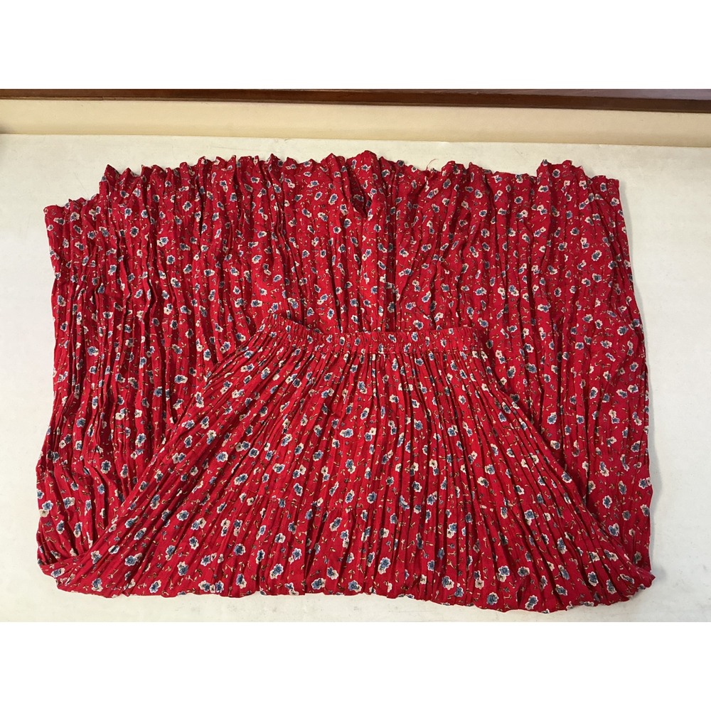 Cactus Flower Red Floral Broomstick Maxi Skirt Boho Tiered Elastic Waist Womens
